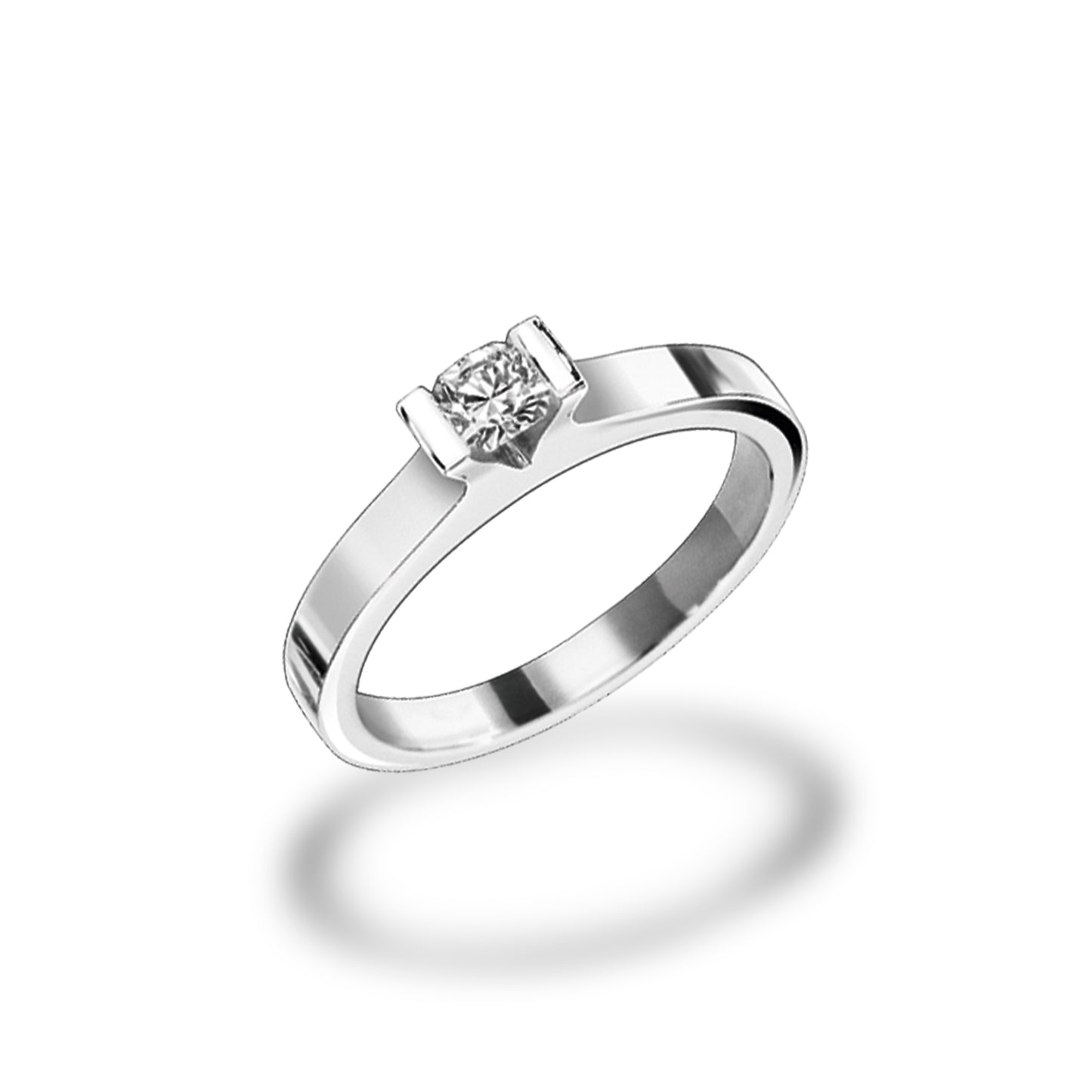 Modern 18K White Gold Flanders Cut Diamond Solitaire Ring