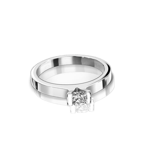 Modern 18K White Gold Flanders Cut Diamond Solitaire Ring