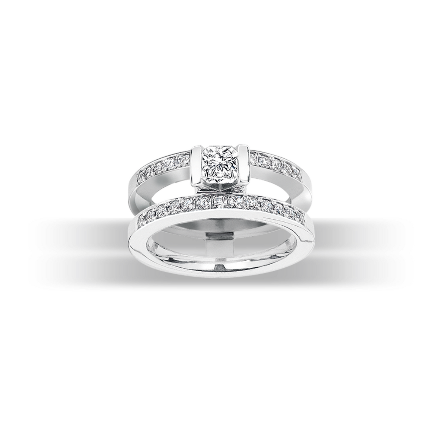 Flanders Love in 18K Diamonds Bar Doubles Band