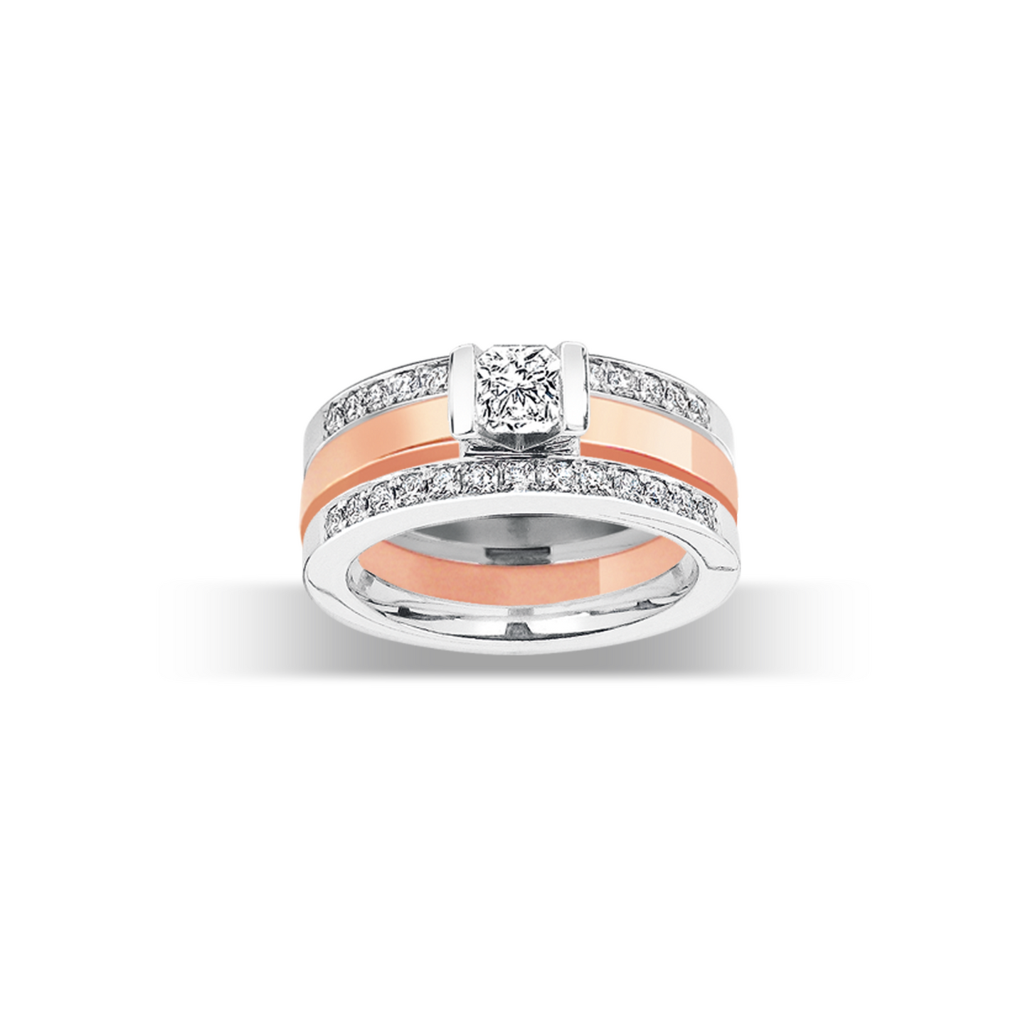 Flanders Cut in 18K Rose Gold Classic Double Band Diamonds Bar