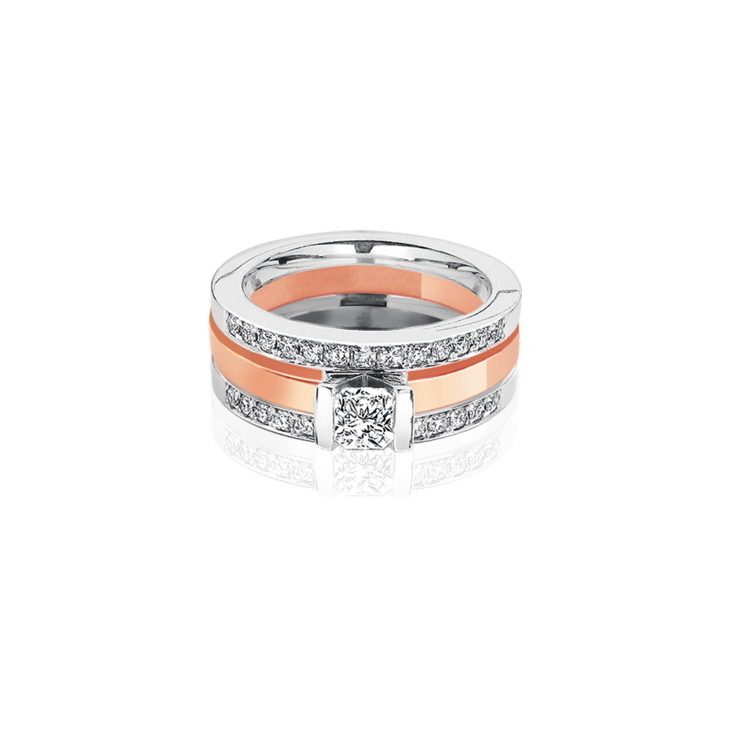 Flanders Cut in 18K Rose Gold Classic Double Band Diamonds Bar