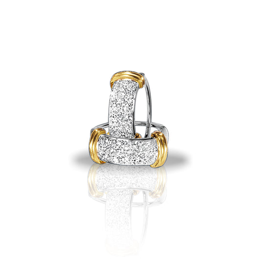 Two-Tone Pave Hoop Earrings with Flanders Cut Diamonds in 18K White and Yellow Gold