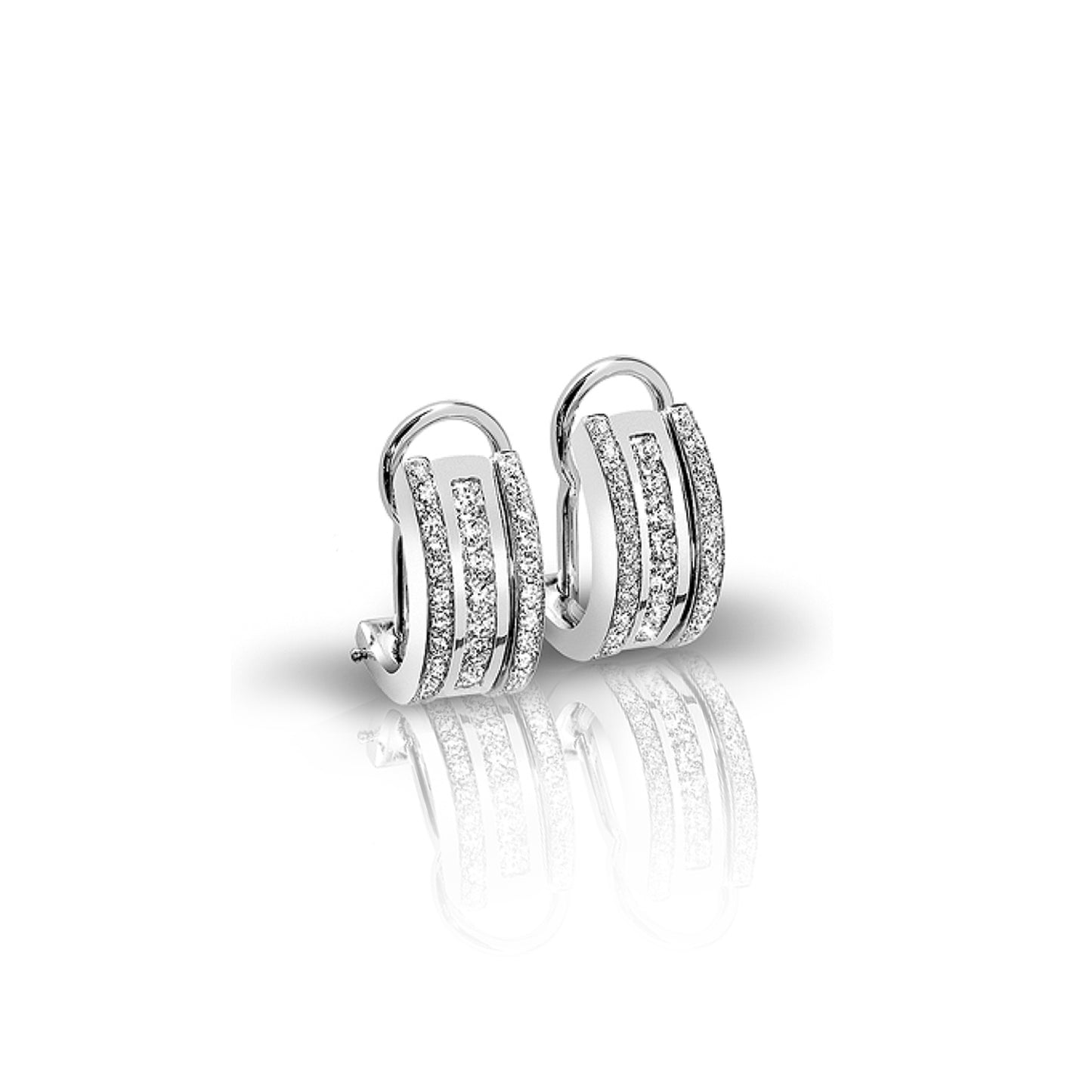 Triple Row Pave Hoop Earrings with Flanders Cut Diamonds in 18K White Gold