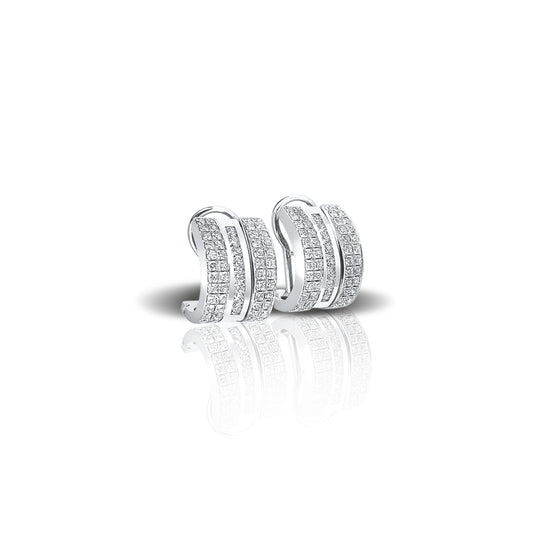 Multi-Row Pavé Hoop Earrings with Flanders Cut Diamonds in 18K White Gold