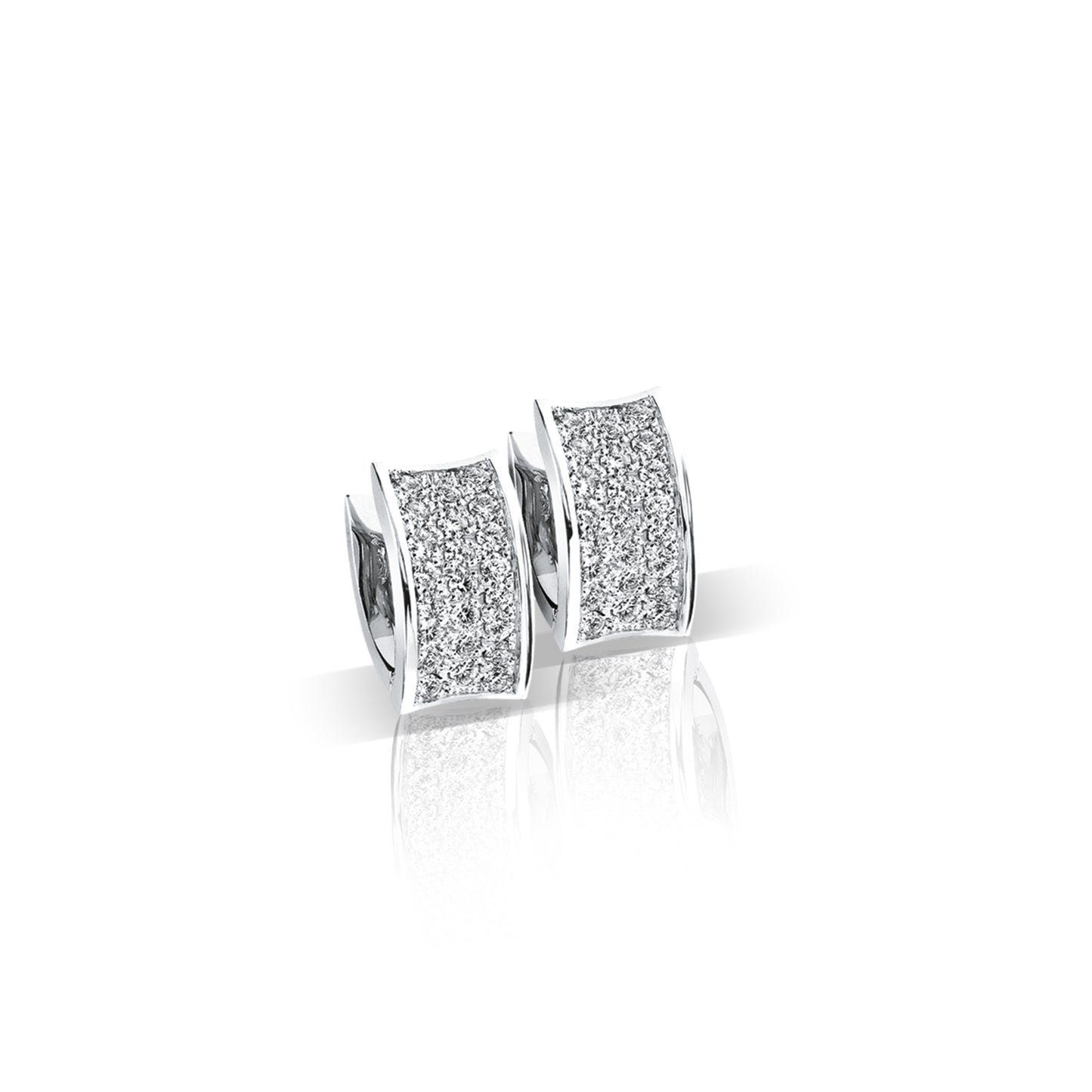 Curved Pavé Hoop Earrings with Flanders Cut Diamonds in 18K White Gold