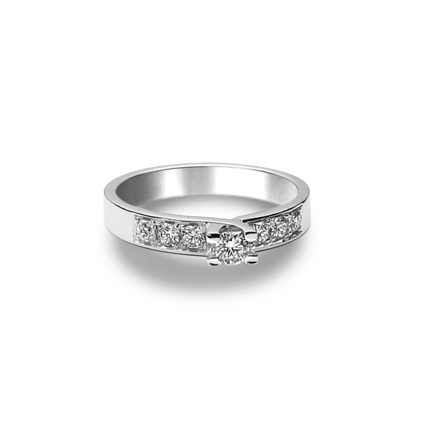 18K Channel White Gold Flanders Cut Diamond Wedding Ring