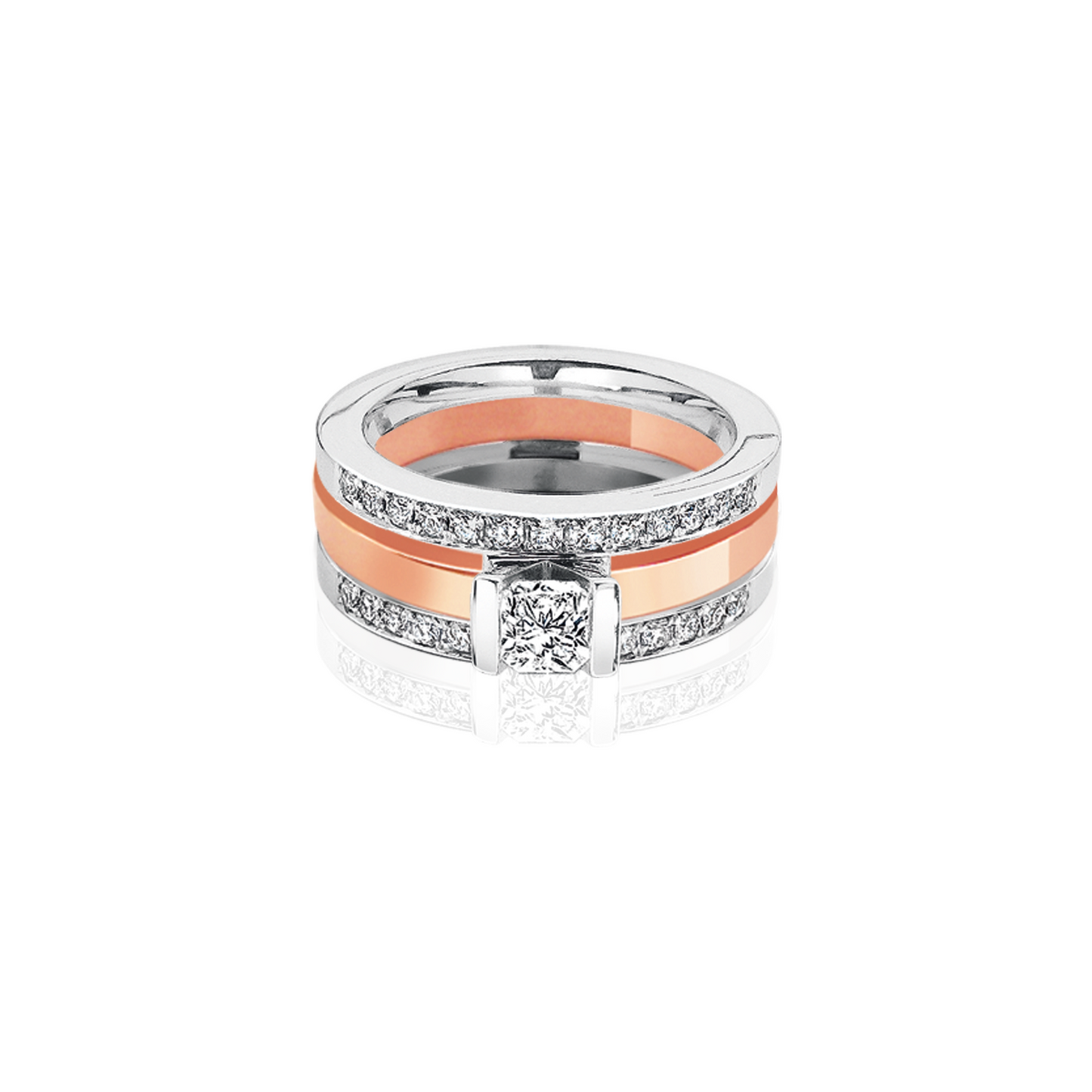 Flanders เจียระไน 18K Rose Gold Classic Double Band Diamonds Bar