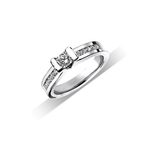 Flanders Cut Channel Set Engagement Ring In 18K White Gold